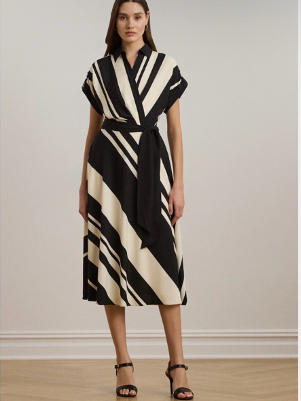 Ralph Lauren Striped Belted Crepe Dress
